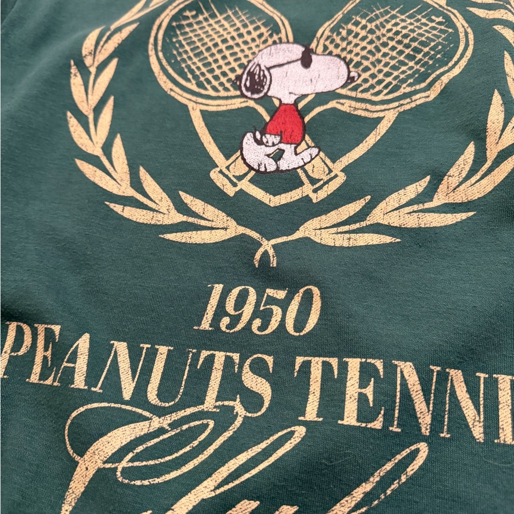 Peanuts Dark Green Crewneck Sweatshirt with Snoopy Tennis Graphic - Picture 3 of 5